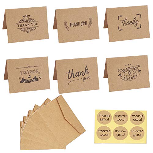 Carte Kraft Marroni Biglietti Di Ringraziamento Grazie Biglietto D'Auguri Con 36 Buste E 36 Buste Grazie Adesivi Ideale Per Matrimonio, Laurea, Baby S