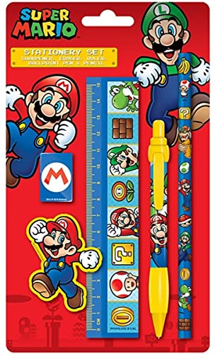 Super Mario - Set Di Cancelleria (Design A Blocchi Colori), Prodotto Con Licenza Ufficiale