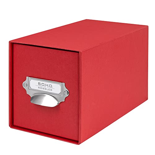 Roessler Papier - Scatola Porta-Cd "S.O.H.O.", Con Cassetto E Manico, Colore: Rosso, 1 Pezzo