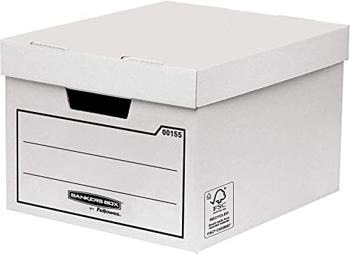 Bankers Box Scatole Cartone Per Archivio, Scatola Per Tutti Gli Usi, Dimensioni 32 X 25 X 39 Cm, Confezione Da 10, Colore Bianco