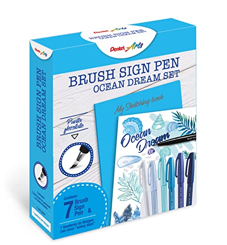 Pentel Ses15C Brush Sign Pen Sketching Set Ocean Dream & Quaderno