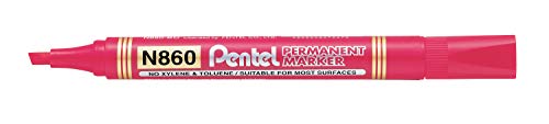 Pentel N860 Marcatore Permanente Punta Scalpello, 12 Pezzi, Rosso