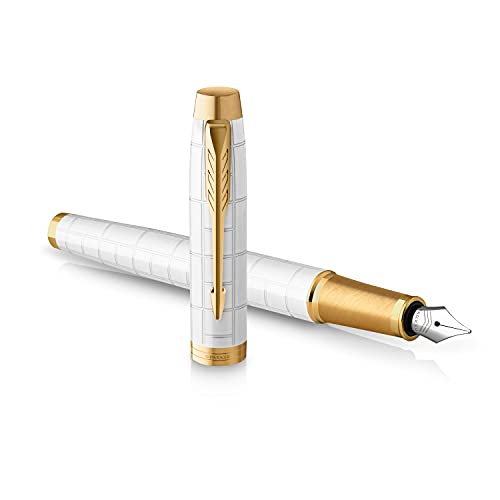 Parker Im Penna Stilografica | Laccato Perla Premium Con Finiture In Oro | Punta Fine Con Cartuccia Di Inchiostro Blu | Confezione Regalo