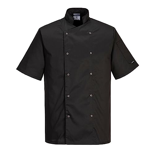 Portwest C733 Giacca Da Chef Moderna E Leggera A Maniche Corte Cumbria Nera, Xxl