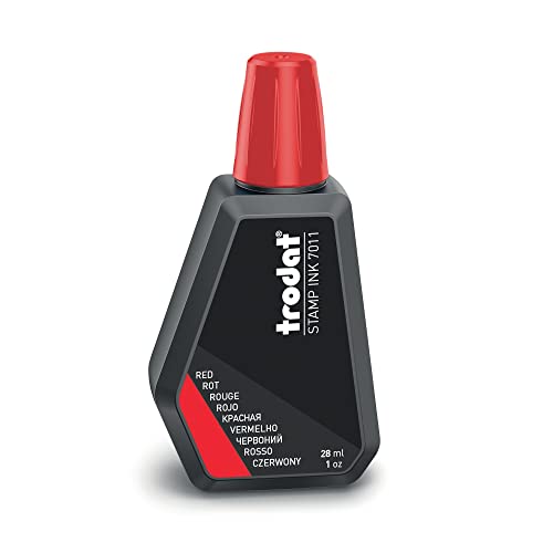 Trodat 7011, Flacone Di Inchiostro Rosso Per La Ricarica Dei Tamponi O Cuscinetti, 28 Ml, Inchiostro A Base D'Acqua Per Timbrare Documenti, Impronte P