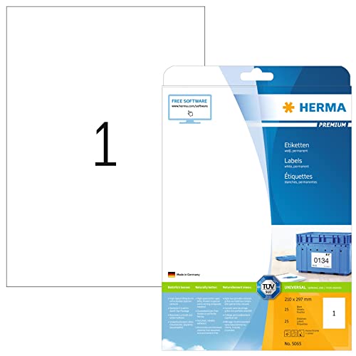 Herma Etichette Universali, 210 X 297 Mm, Etichette Adesive A4 Per Stampante, 1 Etichette Per Foglio, Bianco