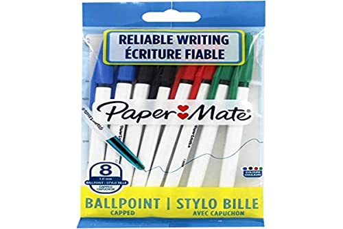 Papermate Lot De 8 Stylos Bille 045 Pointe Fine Couleurs Assorties