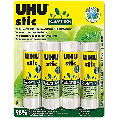Uhu Stic Renature 4X40G Colla Naturale Con Tubetto In Bioplastica Colla Per Bambini, Sicura Da Usare Per I Lavoretti, Adatta Per La Scuola, L'Ufficio,