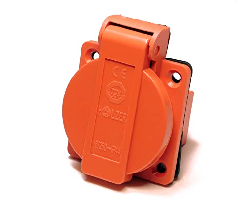 Holzer 8 Pezzi/Presa Da Incasso Schuko, 16 A, Per Ambienti Umidi, Pa6, Con Guarnizione A Flangia (Arancione)