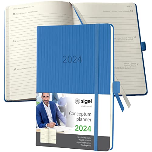Sigel C2468 Conceptum Agenda Settimanale 2024, Circa A5, Blu, Copertina Rigida, 2 Pagine = 1 Settimana, 192 Pagine