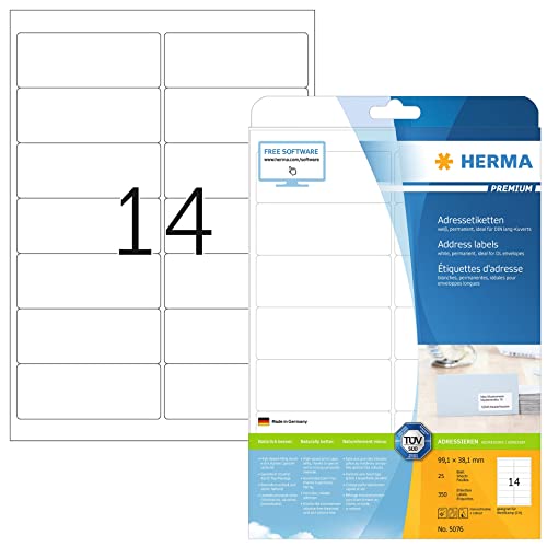 Herma Etichette Per Indirizzi, 99,1 X 38,1 Mm, Etichette Adesive A4 Per Stampante, 14 Etichette Per Foglio, Bianco