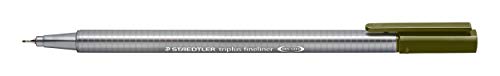 Staedtler Penne Verde Oliva Triplus Fineliner, Punta Fine Rinforzata In Metallo 0.3 Mm, Fusto Triangolare Ergonomico, Confezione Da 10 Fineliner, 334-