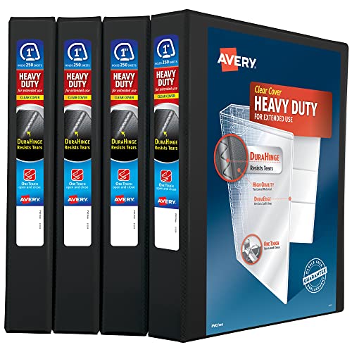 Avery Raccoglitore A 3 Anelli Resistente, Anello Inclinato One Touch Da 2,5 Cm, Contiene Carta Da 21,6 X 27,9 Cm, 4 Raccoglitori Neri (79868)