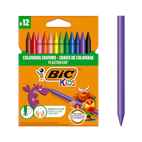 Bic Kids Pastelli Colorati, Plastidecor, Colori Assortiti, Confezione Da 12 Pastelli, Colori Per Bambini A Casa E A Scuola