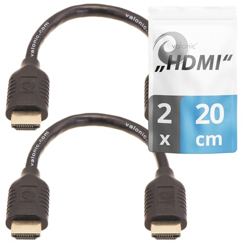 Valonic Cavo Hdmi Corto, 20 Cm - 2-Pack - Hdr, Arc, High Speed 4K Ultra Hd - Per Tv, Pc, Ps5, Monitor - Maschio Maschio, Nero, 0,2M