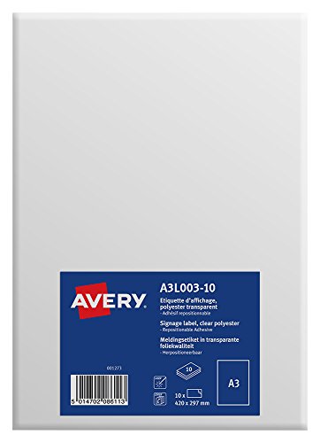 Avery Italia A3L003-10 Etichette Adesive Trasparenti, A3, 10 Fogli Per Confezione