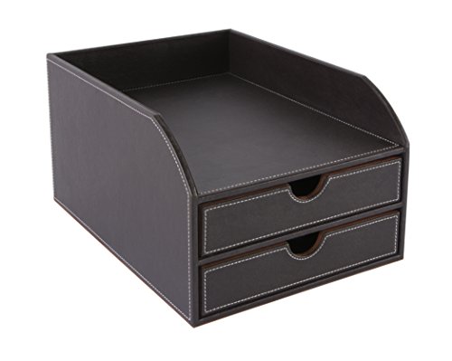 Osco Faux Bpu2Tpx Leather 2 Tier Sorter With Letter Tray - Brown