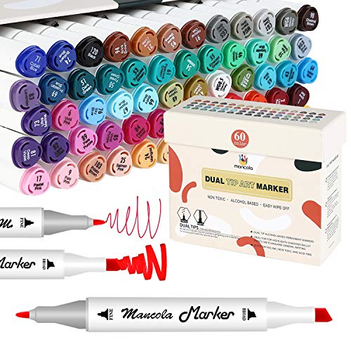 Mancola 60 Colori Marker Pennarelli, Marker Pen Pennarello Doppia Punta Pennarelli Graffiti, Pennarelli Per Adulti, Calligrafia, Disegni E Illustrazio