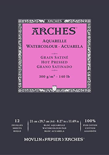 Arches Blocco Enc 21X29,7 12H Aquarelle 100% Satin 300G Blanc Nat, Colore Bianco Naturale, A1795096