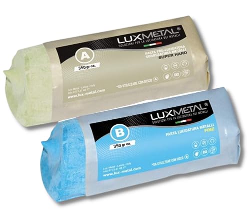 Lux Metal Kit 2 Pasta Abrasiva Lucidante 350 Gr (A-B) Set Lucidatura Acciaio Inox Cera Solida Per Lucidare Metalli A Specchio Alluminio Lucida Cromatu
