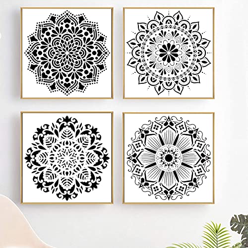 Muyapay Stencil Mandala,4 Pezzi Set Stencil Disegno Fiori,Grande Mandala Stencils Pittura,Riutilizzabili Mandala Templates, Per La Pittura Fai Da Te S