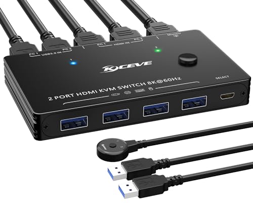 Switch Kvm Usb 3.0 2 Pc 1 Monitor,Kvm Switch Hdmi 2 Porte 8K@60Hz 4K@120Hz,Kvm Switches Support Simulation Edid Hdcp 2.3 Hdmi 2.1,Condividi Dispositiv