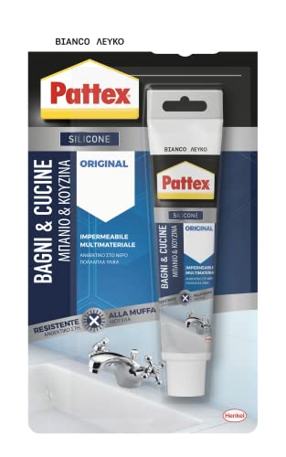 Pattex Bagni Cucine Original Silicone Bianco Sigillante, Silicone Cucina E Bagno Resistente Alla Muffa, Silicone Sigillante Impermeabile, Tubo Da 50 M