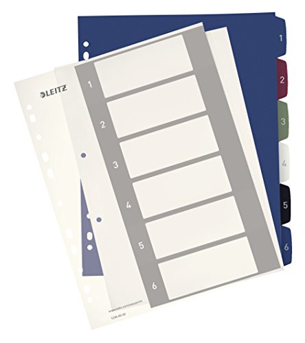 Leitz Rubrica Con Tasti 1-6, Formato A4, Stampabile Al Pc, Polipropilene Robusto, Formato Extra Largo, Bianco/Multicolore, Gamma Wow, 12360000