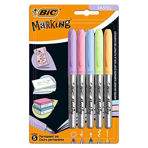 Bic Marcatore Permanente Bic Marking Color, 1,1 Mm, 5 Colori Assortiti, Blister Da 5 Pezzi