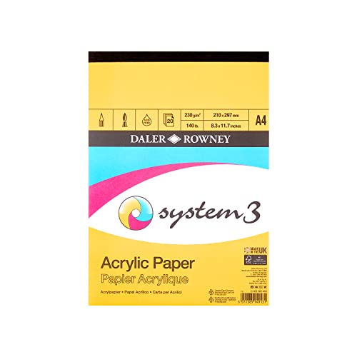 Daler-Rowney System3 Blocco Carta Per Acrilici, In Formato A4, Bianco 20 Fogli