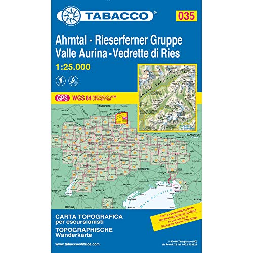 Tabacco Wandern Ahrntal 1:25 000: Gps. Utm-Gitter [Lingua Inglese]: Valle Aurina . Vedrette Di Ries: 035