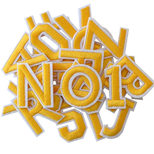 Gygyl, 72 Toppe Termoadesive Con Lettere E Numeri, Con Lettere Gialle E Lettere Ricamate All'Alfabeto, Dalla A Alla Z, Numeri 0 Al 9, Per Vestiti, Cap