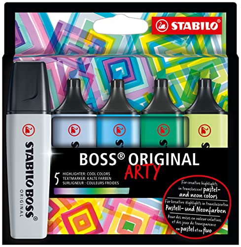 Evidenziatore - Stabilo Boss Original - Arty - Cool Colors - Astuccio Da 5 - Colori Assortiti