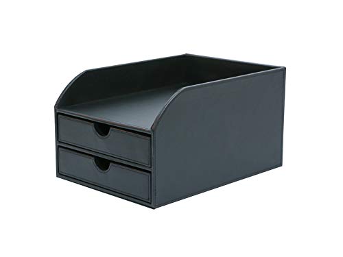 Osco Bkpu2Tpx Faux Leather 2 Tier Sorter With Letter Tray, Nero