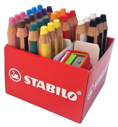 Stabilo 3 In 1 - Matita Multiuso Woody 3 In 1, Confezione Da 30, Colori Assortiti Con 2 Temperamatite