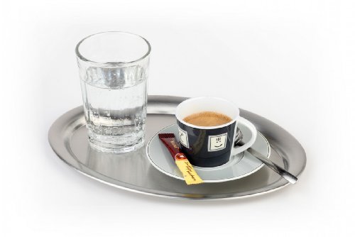 Aps Vassoio Di Servizio Kaffeehaus, Classico Vassoio Da Caffè Viennese, Vassoio In Acciaio Inossidabile, Lucido Opaco, Ovale, Bordo Arrotolato, 26,5 X