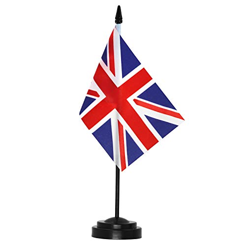 Anley Uk Deluxe Desk Flag Set - 6 X 4 Pollici Miniatura Bandiera Britannica Da Tavolo Del Regno Unito Con Palo Solido 12 "- Colori Vivaci E Resistente