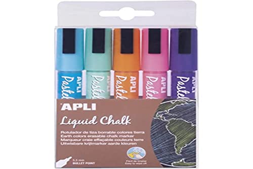 Apli Paper - Riferimento 14735, Liquid Chalk, Pennarello A Gesso Liquido Con Punta Tonda, 5 Colori Nei Toni Terra
