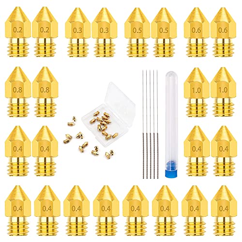 Mmobiel 24 Pz. Ugelli Estrusore Per Stampante 3D Mk8 Ottone Da 0.2/0.3/0.4/0.5/0.6/0.8/1.0Mm Compatibile Con Creality Ender 3 Series, Ender 5 Series,