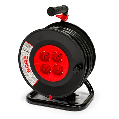 Velamp Reel-It-25 Prolunga Elettrica Con Avvolgicavo 4 Prese Polivalenti (Schuko + 10/16A) + Spina Grande 16A, Con Protezione, Sezione Cavo 3G1,5 Mm²,