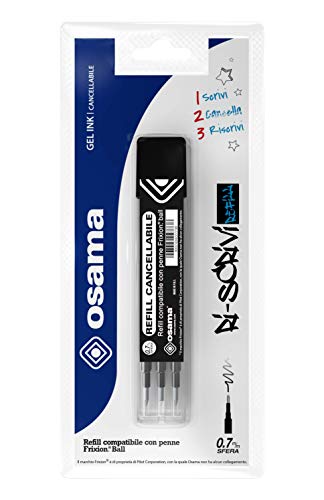 Osama - Ricarica Penne Cancellabili Per Scuola Elementare, Medie, Superiori, Kit 3 Pezzi A Sfera, 0.7 Mm - Refill Per Penne Gel Compatibile Con Frixio