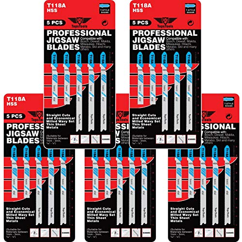 Topstools, 25 Lame T118A Per Seghetto Alternativo Bosch, Dewalt, Makita, Milwaukee E Molti Altri