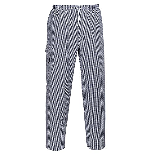 Portwest C078Chrl Pantaloni Chester Da Chef, Bianco/Blu, Grande