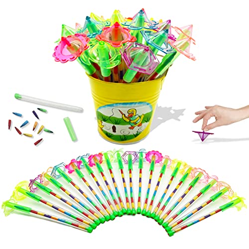 Icepapa, Pastelli A Cera E Trottola 2 In 1, Contiene 20 Trottola Bambini, 20 Pastelli, Ideali Come Regalini Fine Festa Compleanno E Regali Compleanno