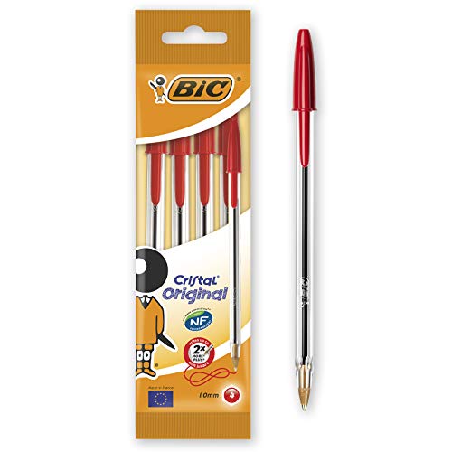 Bic Rosse Penne A Sfera, Ottime Per La Scuola, Punta Media 1.0 Mm, Pacco Da Quattro Penne, Rosso, 5.5 X 0.8 X 20.5 Cm