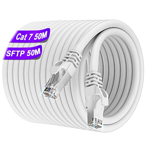 Soibke Cavo Ethernet 50 Metri, Cat 7 Cavo Lan Alta Velocità Cavo Rete 24Awg 10Gbps 600Mhz Cavo Wlan Gigabit Rj45 Cavo Internet Sftp Bianco Schermato C