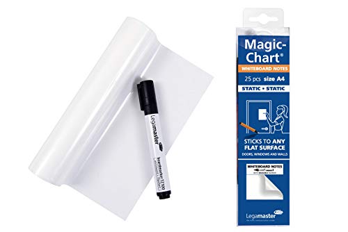 Legamaster 7-159100-A4 Magic-Chart Notes Whiteboard, Fogli Elettrostatici Riposizionabili, Include 25 Fogli Bianchi (20 X 30 Cm), Bianco