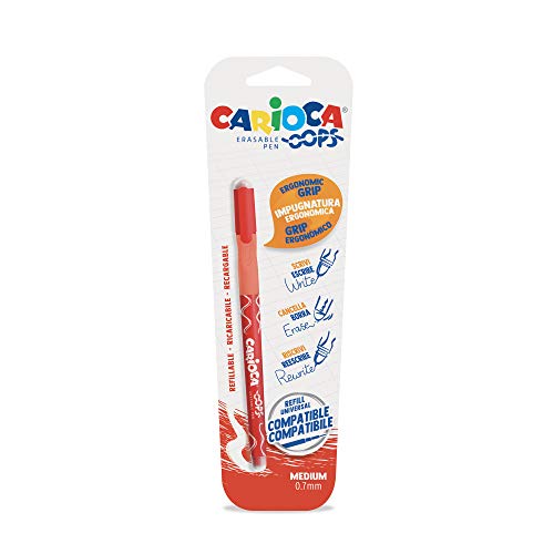 Carioca Oops Penna Nera, Penna Cancellabile Ricaricabile Per Scuola E Ufficio Con Cappuccio, Doppia Gomma E Impugnatura Ergonomica, Colore Rosso, 1 Pe