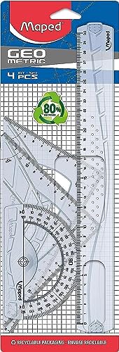 Maped 242767 Kit Righello Con Squadre E Goniometro, 4 Pezzi, Multicolore