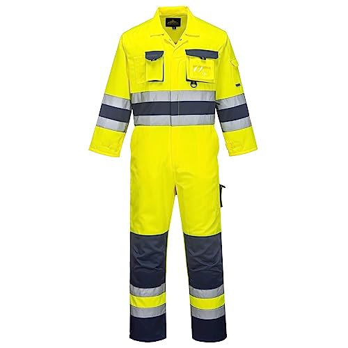 Portwest Tx55 Uomo Nantes Tuta Da Lavoro Alta Visibilità Riflettente Tuta Di Sicurezza Classe 3 Giallo/Navy, L